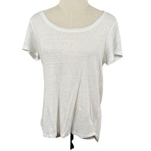 Pure Collection Women 8/10 Linen T-Shirt White Scoop Neck High-Low Slub Tee EUC